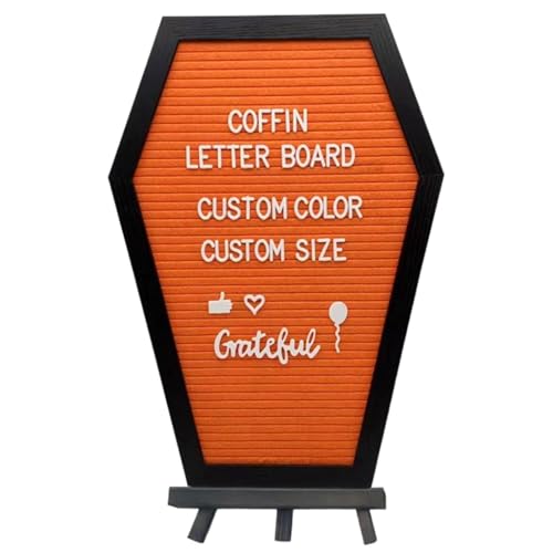 Halloween Decorations Coffin Letter Board Wooden Letter Board Coffin with Characters & Emojis Spooky Letterboard for Tabletop Halloween Gothic Gifts Decorations