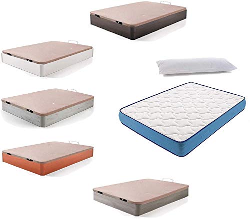 HOGAR24 ES Cama Completa - Colchón Viscoelástico Viscorelax + Canape Abatible de Madera Color Cerezo + Almohada de Fibra, 105x190 cm