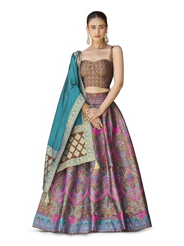 Image of PURVAJA Women's Kanjiwaram Semi-Stitched Lehenga choli
