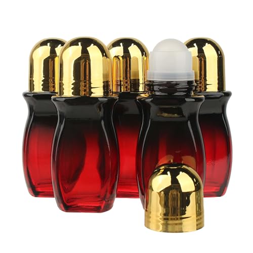 COSIDEA 5 PCS Empty 50ml 1.67oz Dark Gradient red glass body oil container roller bottles castor oil frankincense rollerball