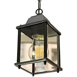 Lamparas Colgantes Antiguas Mengjay E27 Lámparas colgantes para exteriores Negro Retro IP44 Vintage Industrial Hierro Iluminación de techo A prueba de lluvia Impermeable Pabellón Villa Loft Araña Luz exterior (A)