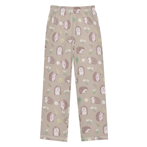 Hedgehog Wildflowers Boys Long Pants Soft Trousers Elastic Waist Kids Lounge Bottoms with Pockets S-XL