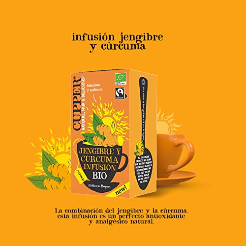Miniatura 4 de Cupper - Infusión De Jengibre Y Cúrcuma Bio - Pack De 4 Cajas De 20 Bolsitas De Infusiones Ecológicas - Propiedades Antioxidantes - Apto Para Veganos