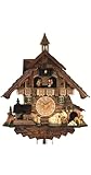 Engstler Quartz Cuckoo Clock Black Forest House with Moving Wood Chopper and Mill Wheel, with Music EN 483 QMT