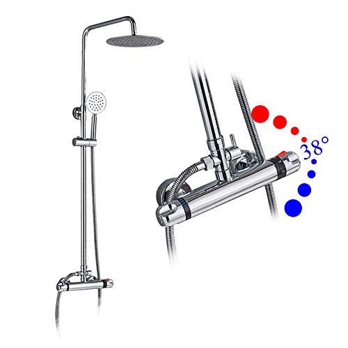 Mitigeur de douche thermostatique avec tête pluie rotative 360 et double poignée chromée