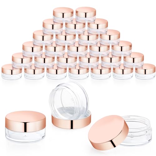 30 Pcs 5g/5ml Plastic Container Jars Empty Clear Cosmetic Sample Pots with Rose Gold Lid for Cream Lotion Lip Balm Eye Shadow Nails Powder Jewelry