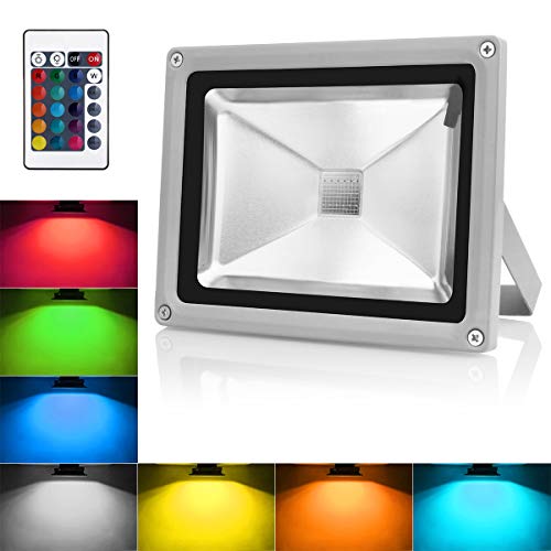 Warmoon LED Flood Light 50W RGBW Outdoor Spotlight IP65 Waterproof Color Changing Dimmable Security Wall Washer Lighting with Remote Control