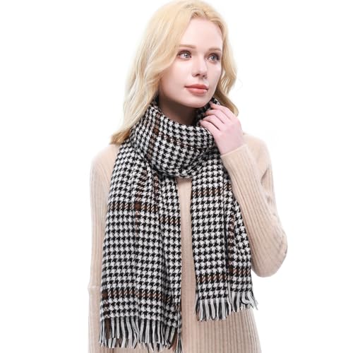 RIIQIICHY Plaid Scarf for Women Fall Winter Pashmina Scarves Wraps for Cold Weather Warm Large Black/White/Brown