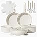 Asnews Topfsets Pfannenset 17-Teilig Antihaft-Keramik-Kochgeschi... mit Abnehmbaren Griffen, Pfanne 20/26cm, Tiefe Bratpfanne 26cm, Kochtöpfe 18/20cm, PTFE/PFOA/PFOS-frei, Beige