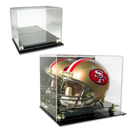 Collectible Supplies Football Helmet Display Case Full Size | Crystal Clear Acrylic Display Case | Dual Layered Black Base Helmet Case with Gold Risers | Counter Helmet Display | No Assembly Required