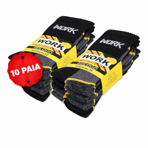 Chaussettes de travail homme coton Generico WORK lot de 10 paires renforcées noir taille 43-46