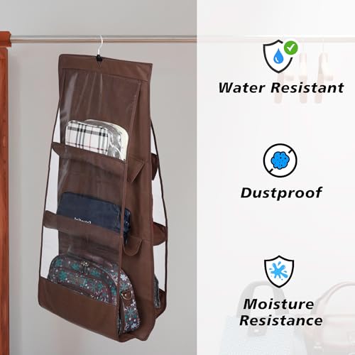 Image of Heart Home Hanging Organizer | Handbag Organizer | Hanging Purse for Wardrobe | Transparent Clutch Organizer | Handbag Storage For Closet | 6 Pocket Storage Hanger | Brown