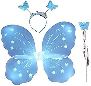 Priya Party Express Girls Butterfly Fairy Angel Wing, Wand and Hairband for Baby Kid Birthday Occasions 1 PC (Blue)