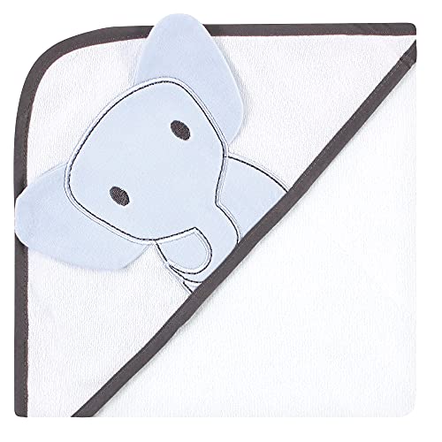 Image of Hudson Baby Unisex Baby Cotton Rich Hooded Towels, Blue Elephant, One Size