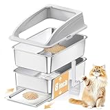 APPKER 23.6"x15.7"x13.78" Stainless Steel Sifting Litter Box with Lid, XL Sifting Design for Pine Pellets, High Sides Metal Litter Box for Big Cats 7.9in Deep, Easy-to-Clean Removable Drawer Pan