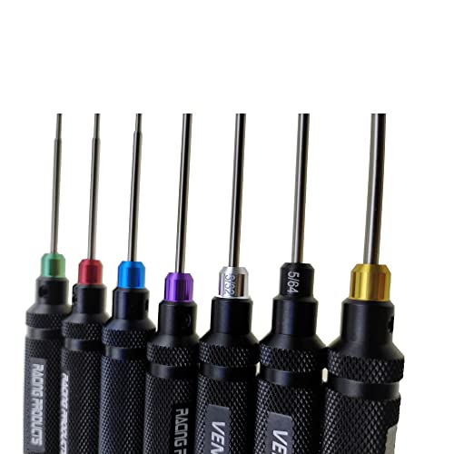 VENOMRC 7 Color Caps Hex Wrencher Hex screwdriver for RC CAR,HELICOPTER,Remote Control Car/airplane,0.05IN-1/16IN-3/32IN-5/64IN-1.5MM-2.5MM-3.0MM (HSS)