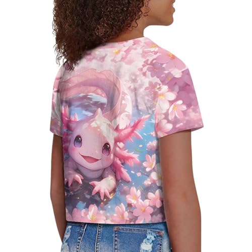 Image of Girls Crop Tops Cute Short Sleeve Shirts Fashion Tees for Kids Casual Crewneck Blouses Size 8-16 Years
