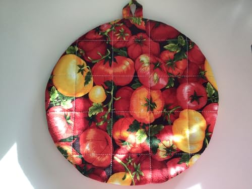 Pot Holders Heat Resistant Red and Yellow Garden Tomatoes Potholders Handmade Double Insulated Quilted Hot Pads Trivets 9 inches Round