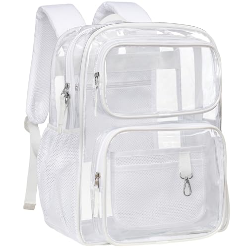 PACKISM Clear Backpack for School - 17 inch Heavy Duty Clear Bookbag, White