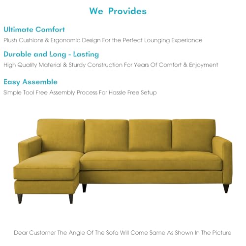 Image of Carlos LHS 4 Seater L Shape Sofa Set for Living Room & Home Office Furniture, Modern Durable Sectional Corner Sofa Couch, Premium Fabric Comfortable Seating with Strong Frame (Yellow)