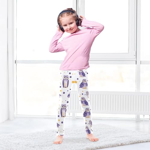 Purple Owls Girls Leggings Ultra Soft Compression Yoga Gym Pants for Kids 4-10T4