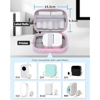 Memoking T02 Hard Storage Case - Compatible with Phomemo D30, SUPVAN E10, NIIMBOT D11, JADENS D110 and More, with Zipper Mesh Pocket, Waterproof Shockproof, Gradient Pink (Only Case)