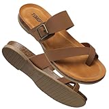 TEMOFON Womens Flat Sandals with Arch Support Adjustable Straps Comfortable Summer Walking Casual Flip Flops Brown Size 8.5
