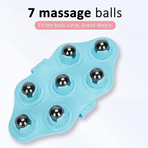 Image of RIVAAN's Palm Shaped Massage Glove, a portable manual massager with 7x 360-Degree magnetic roller balls for a deep tissue massage, for relieving muscle pain of the entire body (Blue - 1 Pcs)