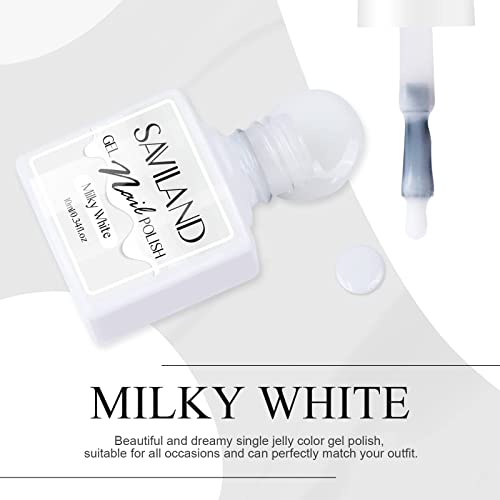 Saviland Milky White Gel Nail Polish - Transparent Milky White Jelly Gel Polish Quick Dry And Long Lasting, White Gel Polish Soak Off Nail Art Manicure Salon Diy At Home #TOP5