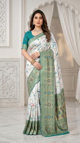 Image of C J Enterprise Women's Kanjivaram Style Soft Silk Saree Heavy Zari Woven Traditional Wedding Saree with Blouse Piece (Morpankh)