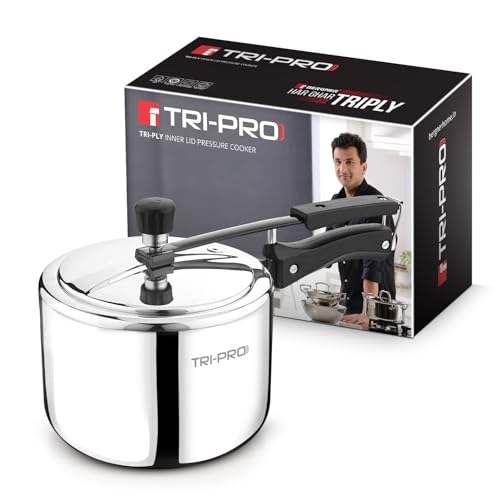 Image of Bergner TriPro Tri-Ply Stainless Steel 3L Inner Lid Pressure Cooker, Bakelite Safe Grip Handle, Triply Bottom, Healthy Cooking, Even and Faster Heating - Induction and Gas Stove Ready