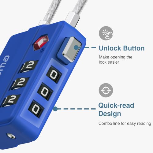 Image of Puroma 4 Pack TSA Locks for Luggage Lightweight 4-Digit Code Padlock Blue