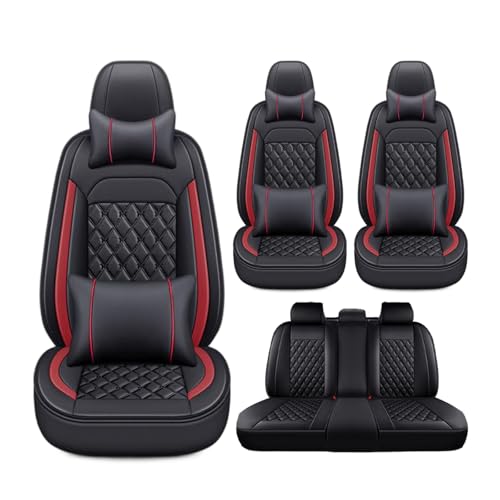 に適用ホンダ 新型 ヴェゼル RV系 HEV 2022 2023 2024 車用シートカバー 通気性素材 フルカバータイプ 人体工学設計 長時間運転 乗車の腰肩痛緩和 車両オリジナル形状に密着 ズレ防止 背面大容量収納ポケット 簡単取り付け(黒赤縞,枕付き