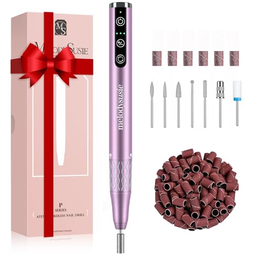 MelodySusie Professional Cordless Nail Drill, Portable Rechargeable Electric Efile Nail Machine File Kit with Bits and Sanding Bands for Acrylic Gel Nails, Manicure Pedicure Polishing, Purple