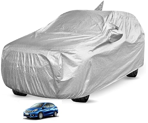 Image of Auto Hub Waterproof Car Cover Compatible with Amaze (Model : 2013-2017) with Mirror Pocket, Soft Cotton Lining, Waterproof Amaze Car Cover- Metallic Silver