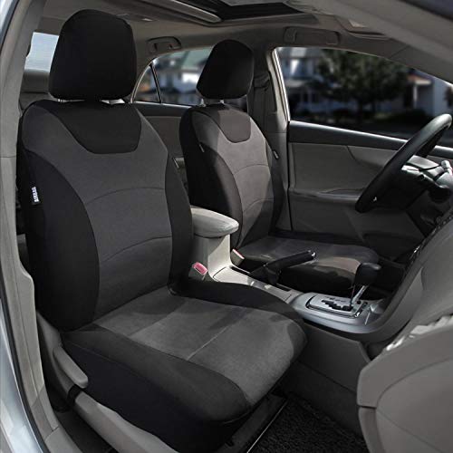 Car Front Seat Covers, 2 Pcs Universal Fit Seat Covers for Sedan, Truck, SUV 1 Pair of Cloth Bucket Seat Covers, Black Gray
