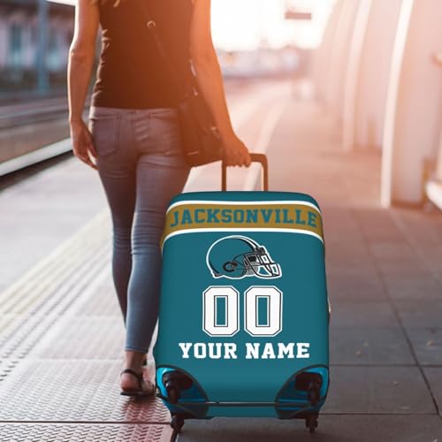 Image of Custom Jacksonville Luggage Cover Personalized Football Style Suitcase Cover with Name Number Customized Washable Elastic Sports Travel Suitcase Protector for Business Vacation Gifts