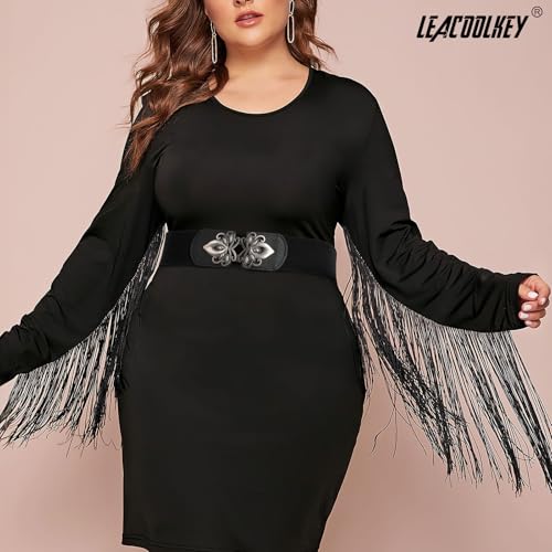 LEACOOLKEY 4 Pack Women Wide Elastic Waist Belt for Dress Plus Size Vintage Stretch Cinch Belt Retro Buckle 2.36" Width3