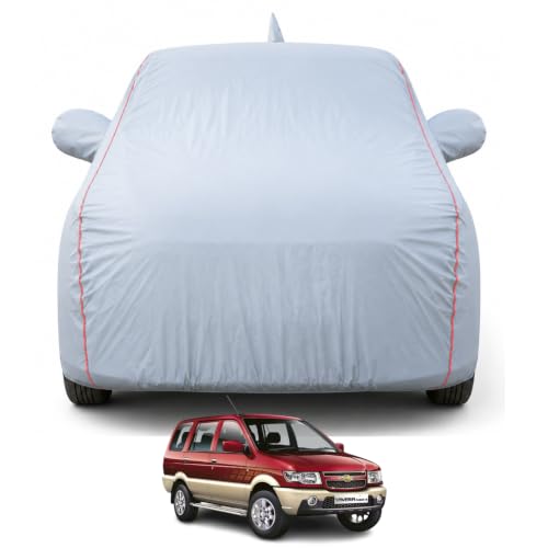 Image of Premium Car Cover for Chevrolet Tavera Model | 100% Waterproof, UV & Dust Protection, Full Body Cover | Mirror & Antenna Pocket | Triple Stitched, Soft Inner Lining, Belt & Buckle (Dark Grey)