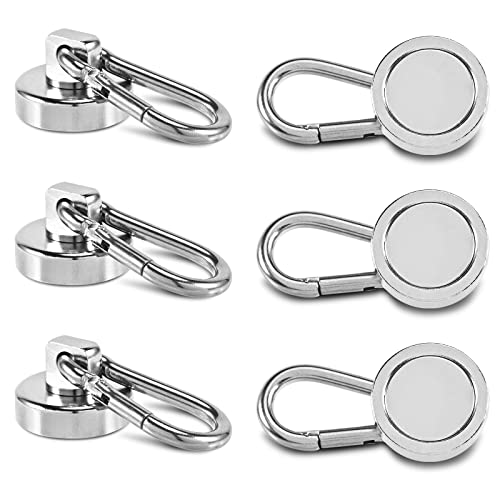 Magnet Haken, Magnete mit Haken, 25mm Neodym Magnethaken Extra Stark, 22.6KG Zugkraft Starke Karabiner Magnet Haken hält, Drehbar Magnetischer Haken für Küche Badezimmer Schließfächer (6 Stück) Cover