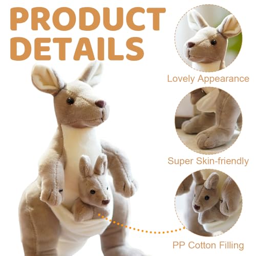 YANGUN Känguru Plüschtier Plüschtiere, 28cm Süßes Kuscheltier Mutter und Kind Känguru, Flauschiges Stofftier Kängurus, Plüsch Känguroo Spielzeug, Geburtstagsgeschenk für Kinder