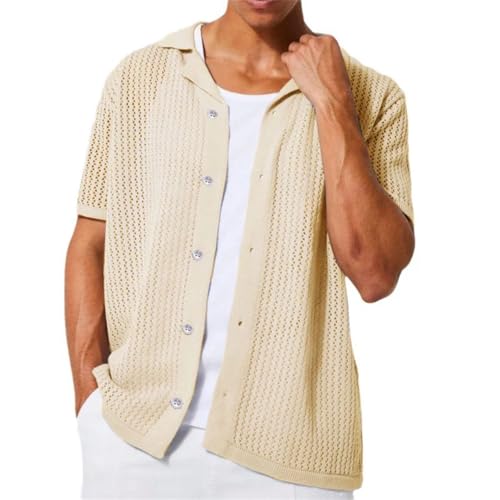 Men’S Slim Fit Lightweight Hollow Out Knitted Cardigan Sweater Short Sleeve Button Front Top4