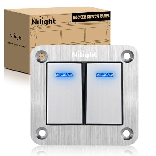 Image of Nilight 2 Gang Rocker Switch Panel 3 Pin On Off Pre-Wired Blue LED | Waterproof Aluminum Toggle Switches with DIY Stickers for 12V 24V Automotive Cars Marine Boats UTV Truck Jeeps