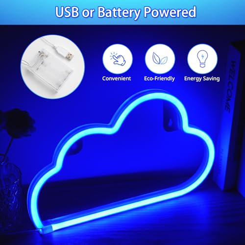 XIYUNTE Cloud Neon Sign, LED Cloud Neon Lights for Bedroom, USB or Battery Powered Cloud Neon Signs for Wall Decor Girls Kids Room Party Aesthetic Decoration Birthday Christmas Gifts, Blue