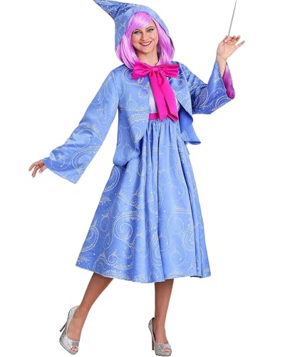 SANSIWU Feen-Patentante-Kostüm für Damen, Deluxe-Kapuzenumhang, Partykleid-Set, Halloween, Cosplay, Party-Outfits (Blau, XL)