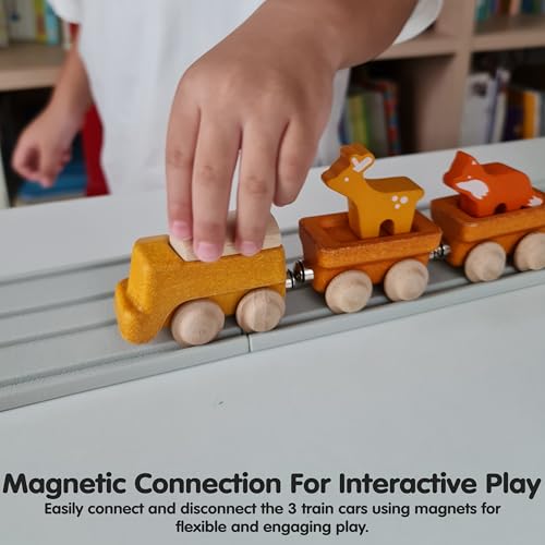 Image of PlanToys Cargo Train Wooden Montessori Vehicle Toy | Early Movement, Imagination and Practical Life Exploration | Eco Friendly Train Set with Cargo Blocks for Meaningful Play
