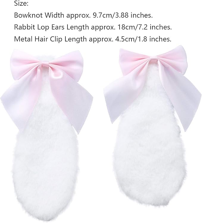 Pinzas para el cabello con orejas de conejo de peluche rosa claro miniatura 4