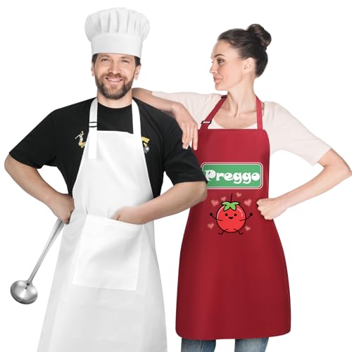 Maiteenly 4 Pcs Preggo and Chef Couples Costume Pregnant Halloween Costume Preggo Sauce Jar Cook Apron Chef Apron with Hat and Soup Spoon for Couples