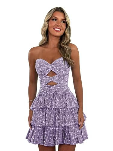 Tiered Ruffle Homecoming Dresses Short for Teens Strapless Keyhole Sparkly Beaded Homecoming Dresses HOCO Dress 2025
