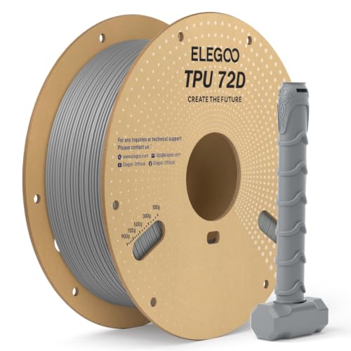 ELEGOO TPU 72D 3D Printer Filament 1.75mm Gray 1KG, Rapid & Easy to Print
